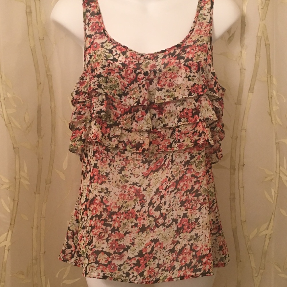 Express Ruffled Floral Sleeveless Top